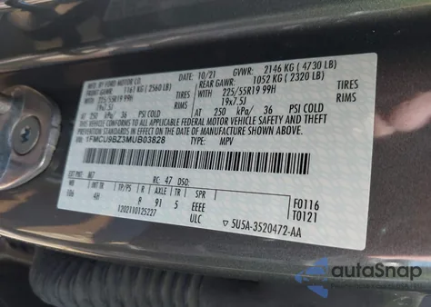 2021 Ford Escape Se Hybrid z USA, uszkodzony, nr VIN 1FMCU9BZ3MUB03828